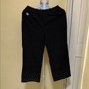 Quacker Factory Black Cropped Flare Pants with Studded Hem